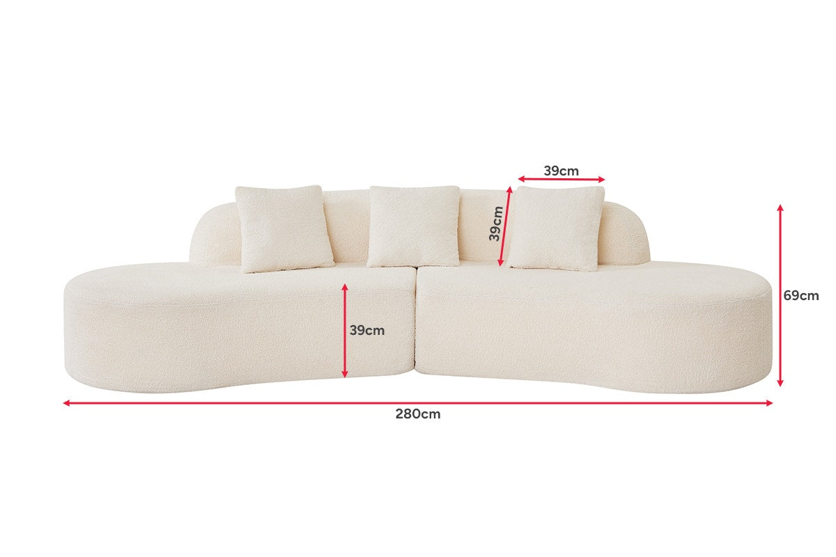 Brosa Arcea Teddy Fleece Curved 3 Seater Compressed Sofa (Cream)