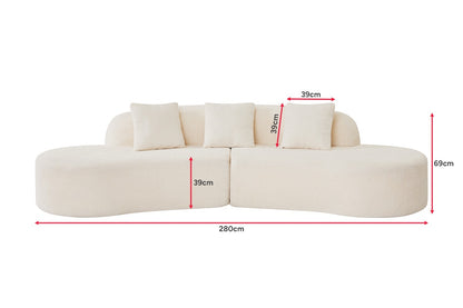 Brosa Arcea Teddy Fleece Curved 3 Seater Compressed Sofa (Cream)