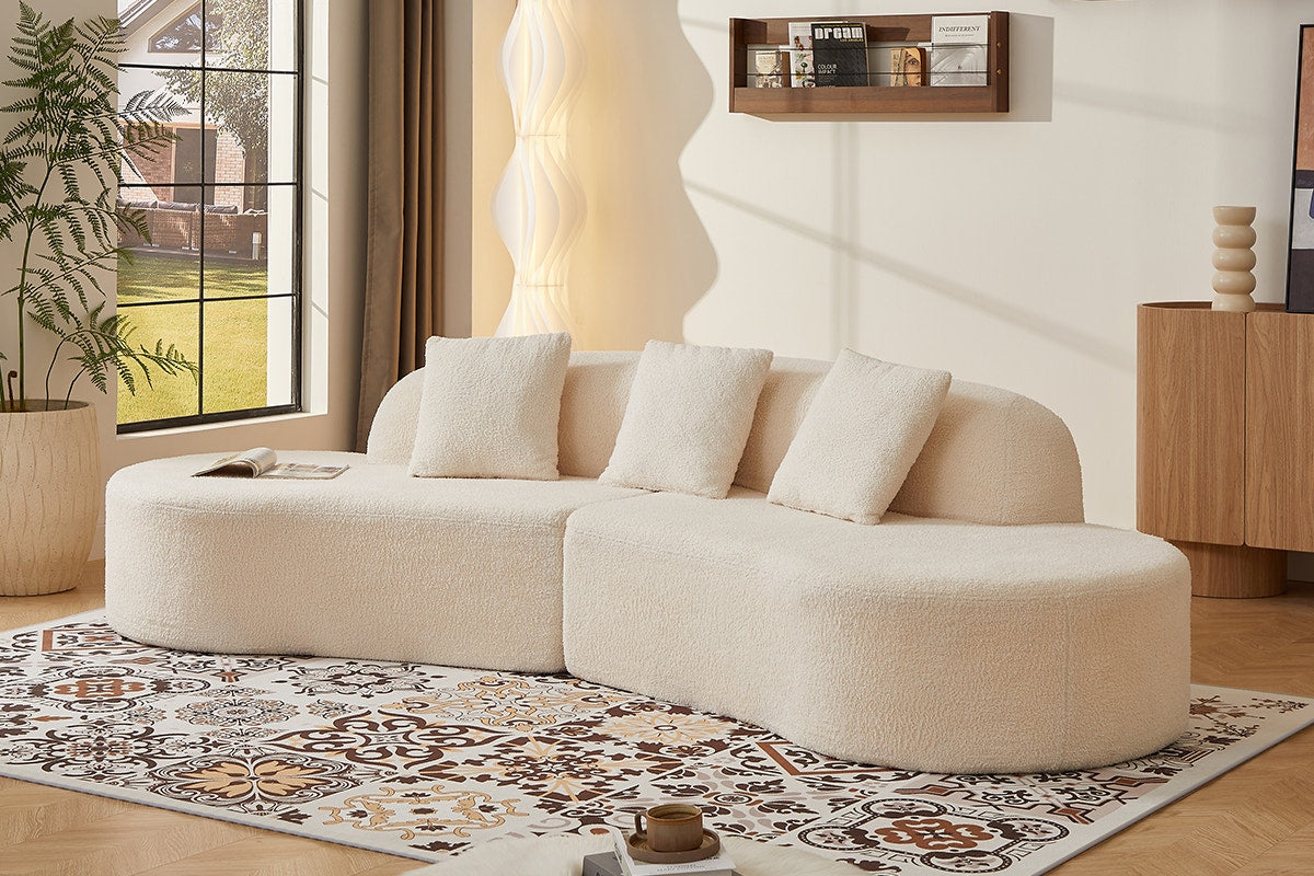 Brosa Arcea Teddy Fleece Curved 3 Seater Compressed Sofa (Cream)