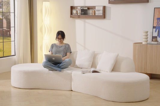 Brosa Arcea Teddy Fleece Curved 3 Seater Compressed Sofa (Cream)