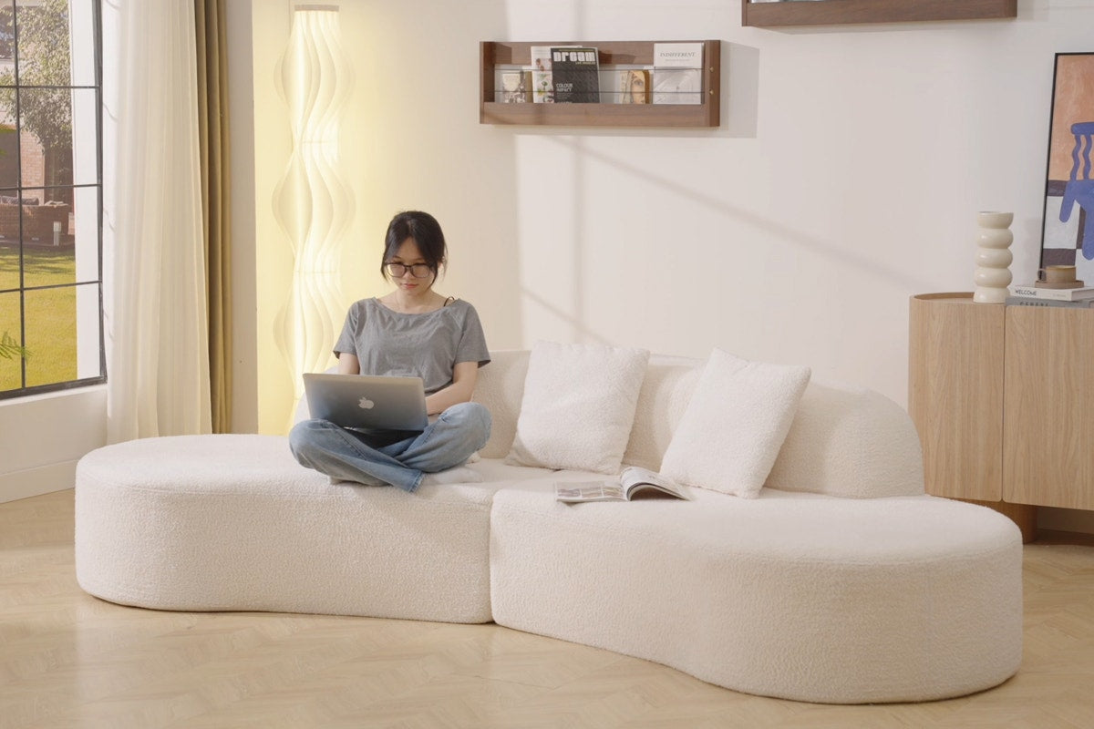 Brosa Arcea Teddy Fleece Curved 3 Seater Compressed Sofa (Cream)