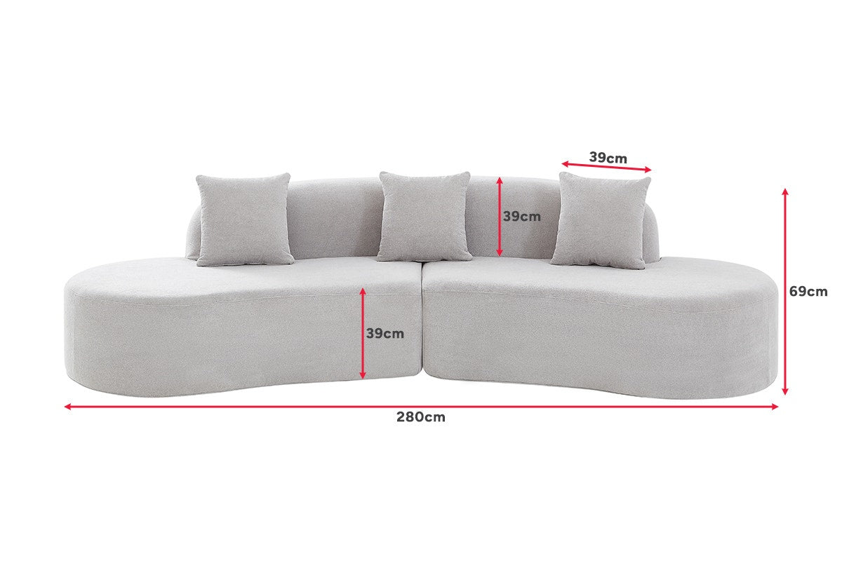 Brosa Arcea Curved 3 Seater Compressed Sofa (Grey)