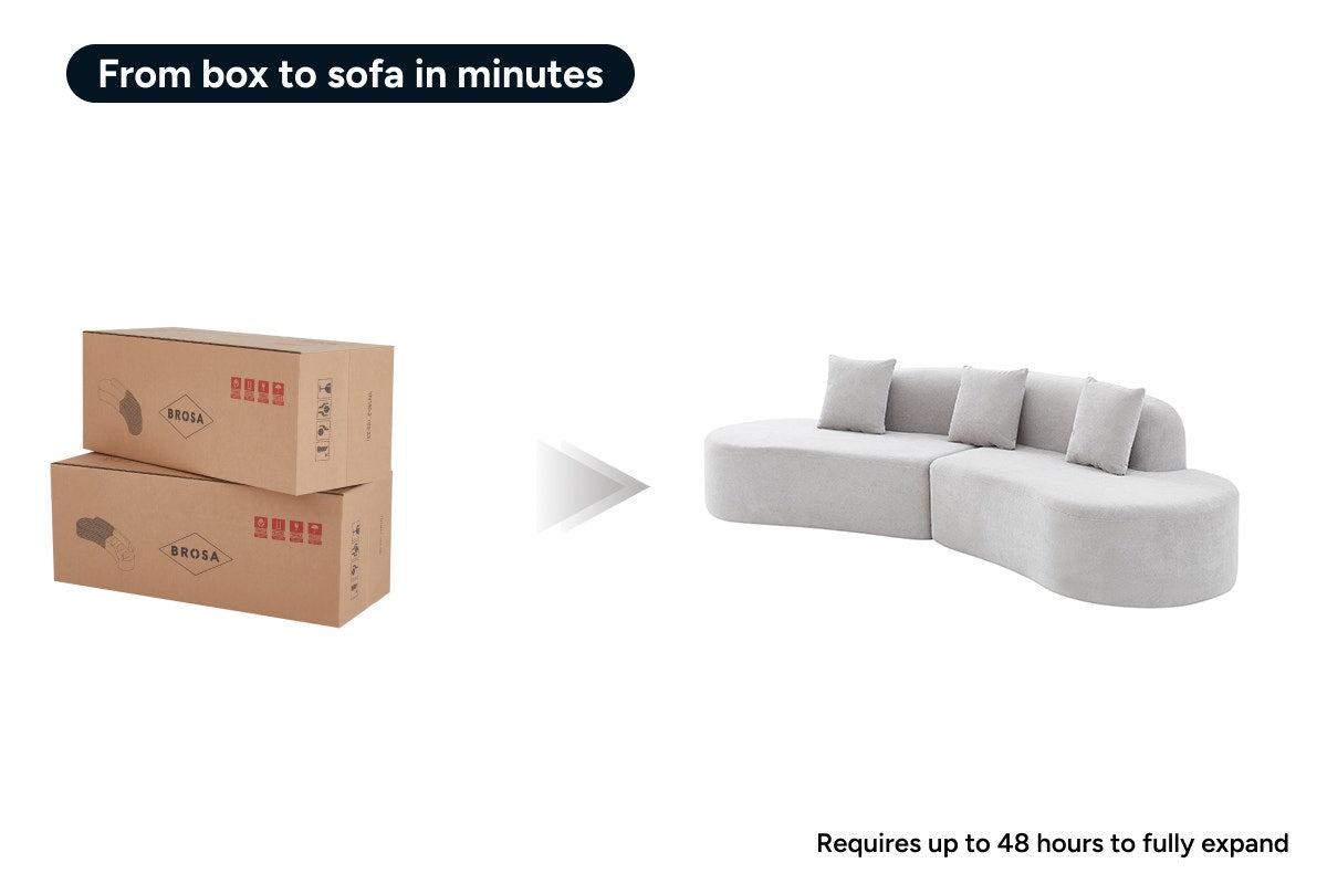 Brosa Arcea Curved 3 Seater Compressed Sofa (Grey)
