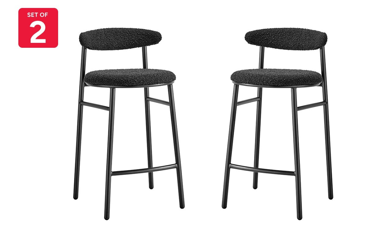 Set of 2 Brosa Lancel Counter Stools (Pebbled Black Boucle)