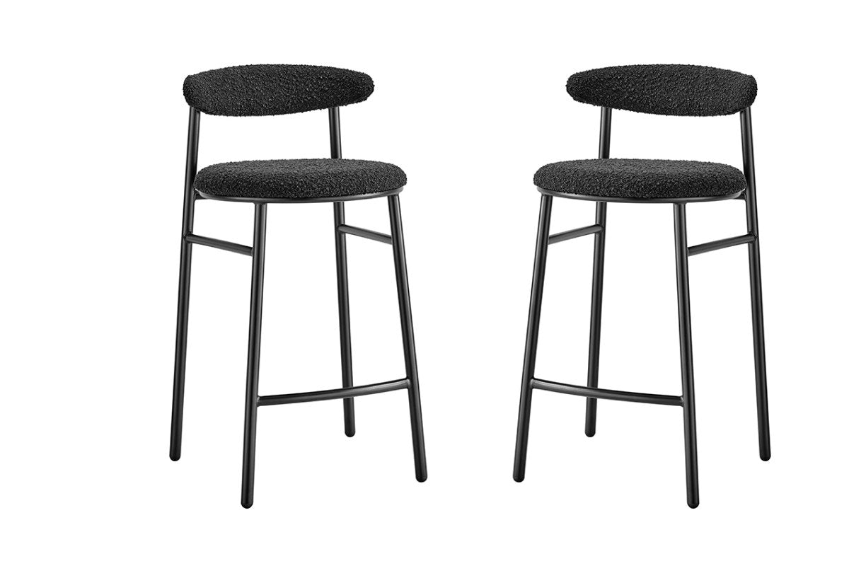 Set of 2 Brosa Lancel Counter Stools (Pebbled Black Boucle)