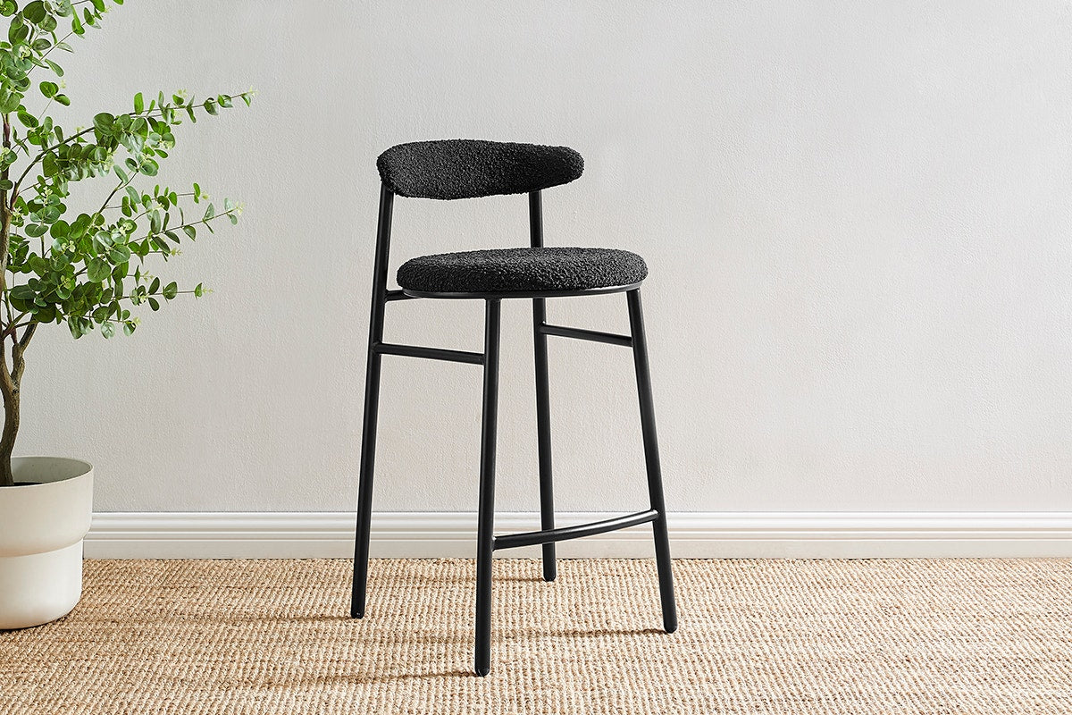 Set of 2 Brosa Lancel Counter Stools (Pebbled Black Boucle)