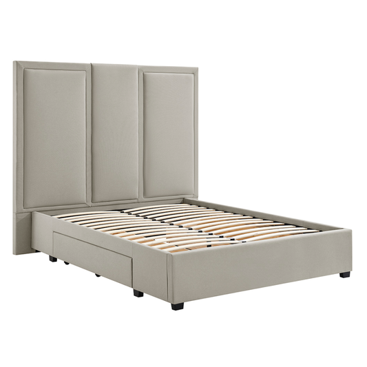 Brosa Erisen Storage Bed Frame with Drawers & Tall Headboard (Grey, Double)