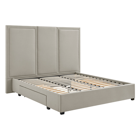 Brosa Erisen Storage Bed Frame with Drawers & Tall Headboard (Grey, King) - Auzzistore