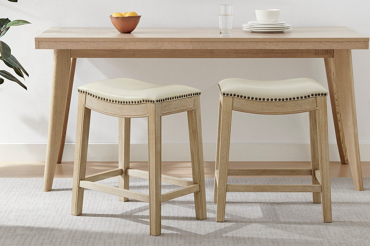 Set of 2 Brosa Fleur Backless Counter Stools (Cream)