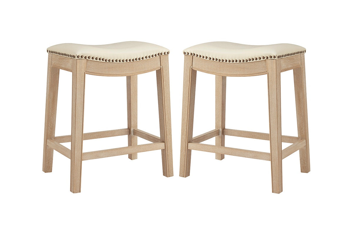 Set of 2 Brosa Fleur Backless Counter Stools (Cream)