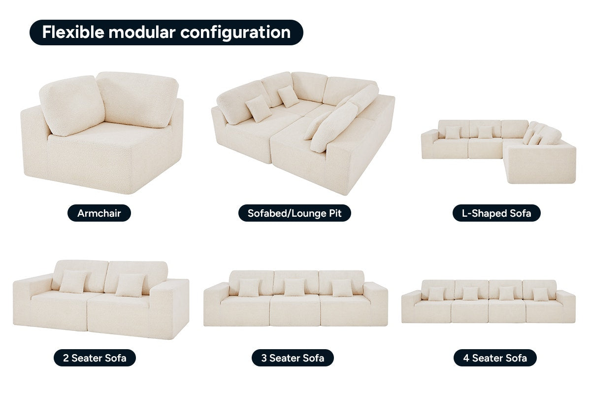 Brosa Formé Teddy Fleece 4 Seater Compressed Modular Sofa (Cream)