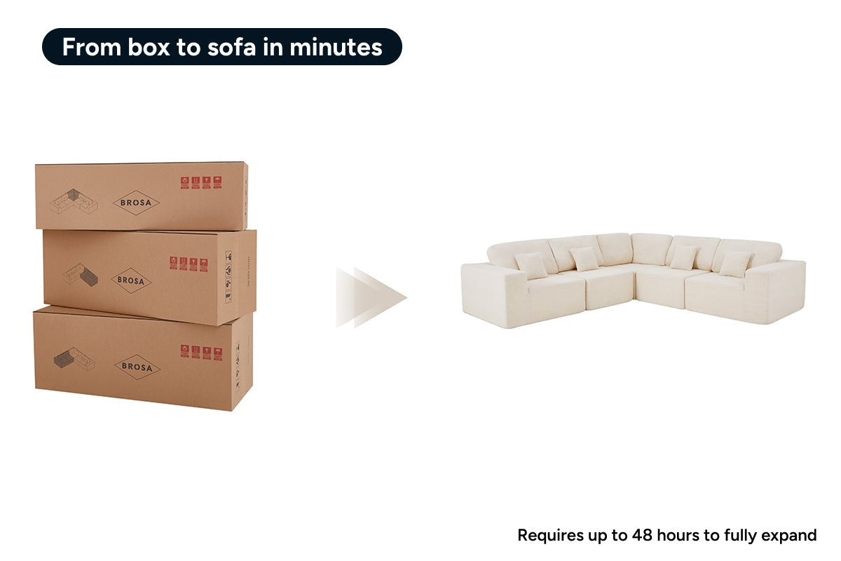 Brosa Formé Teddy Fleece 4 Seater Compressed Modular Sofa (Cream)
