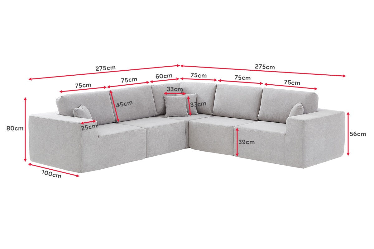 Brosa Formé 4 Seater Compressed Modular Sofa (Grey)