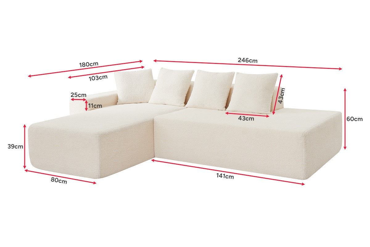 Brosa Linea Teddy Fleece 4 Seater Compressed Corner Sofa (Cream)