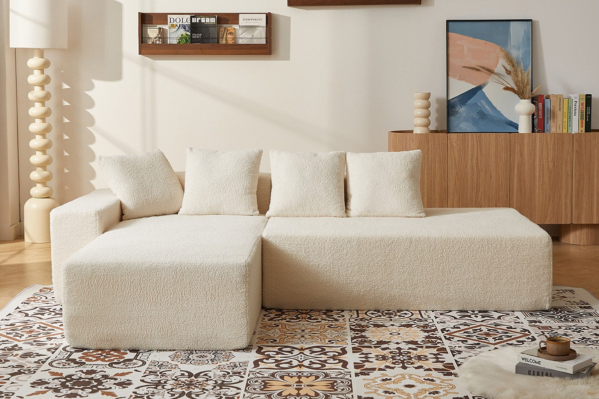 Brosa Linea Teddy Fleece 4 Seater Compressed Corner Sofa (Cream)