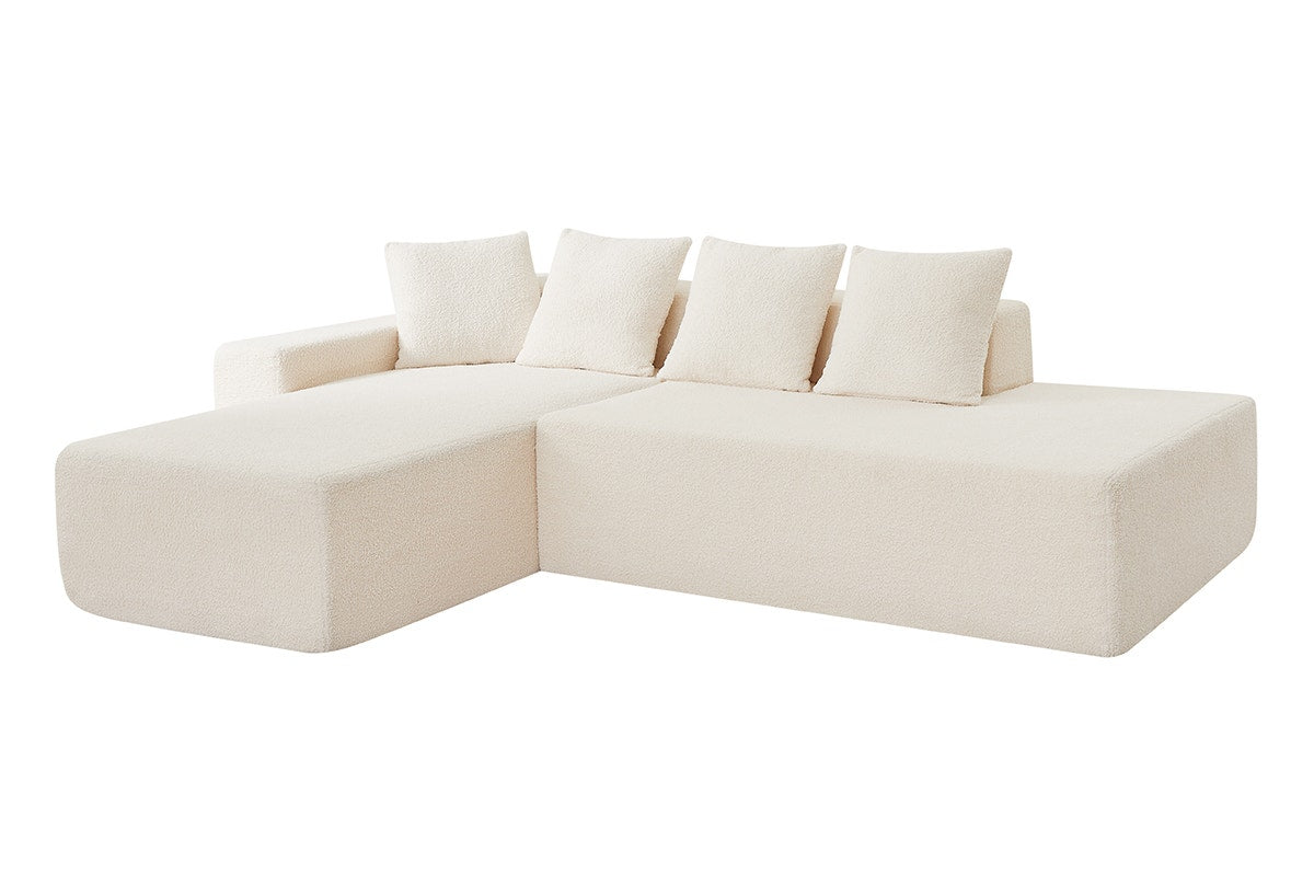 Brosa Linea Teddy Fleece 4 Seater Compressed Corner Sofa (Cream)