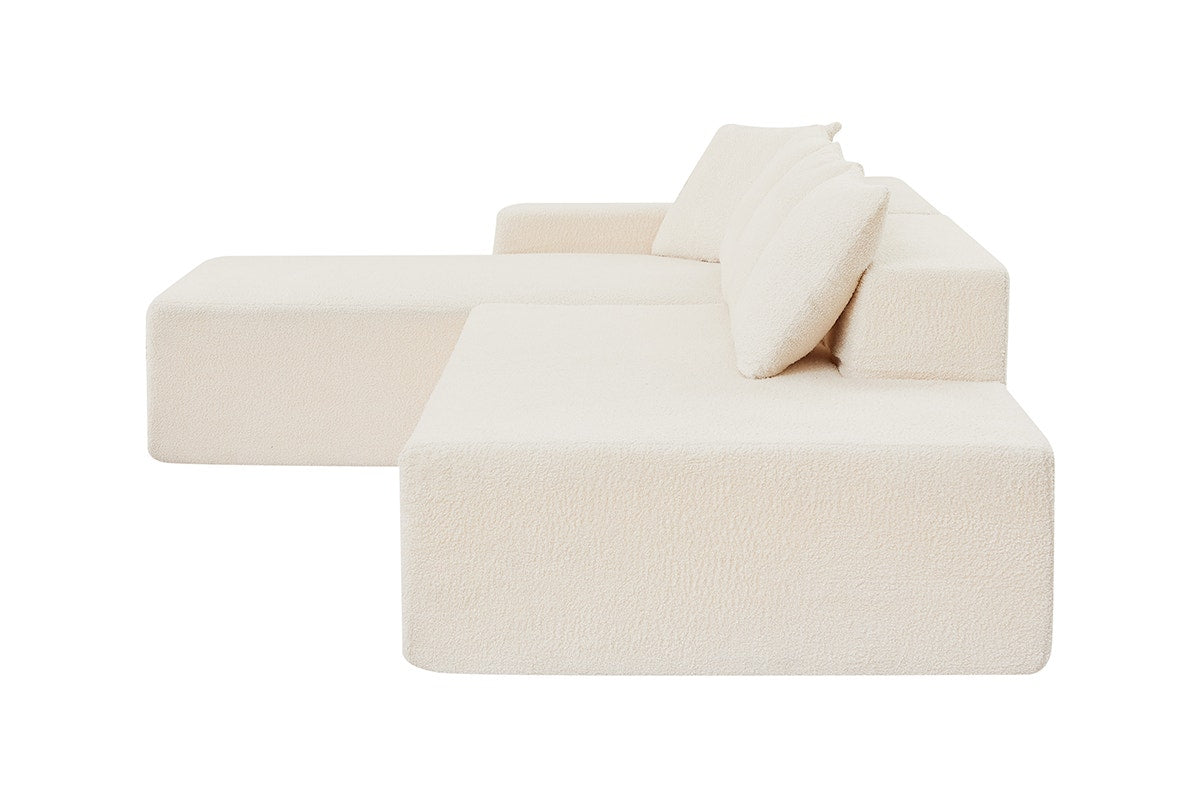 Brosa Linea Teddy Fleece 4 Seater Compressed Corner Sofa (Cream)