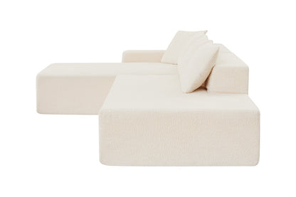 Brosa Linea Teddy Fleece 4 Seater Compressed Corner Sofa (Cream)