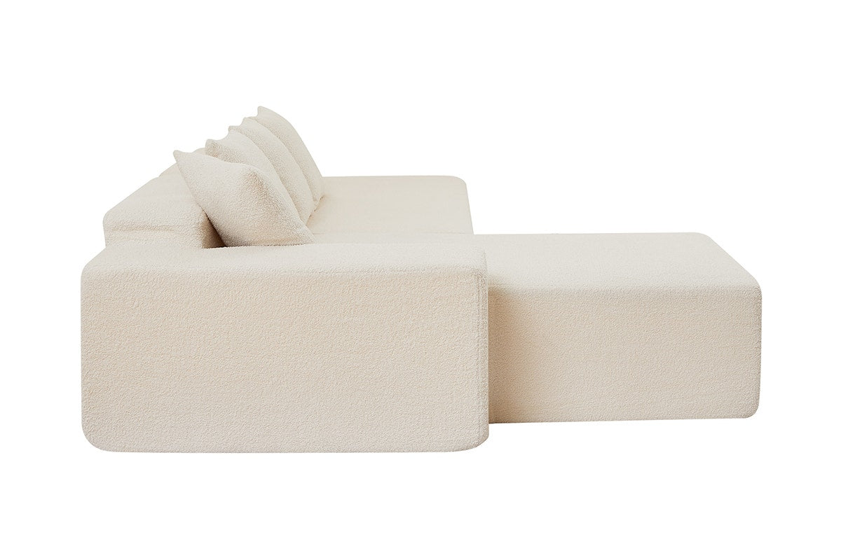 Brosa Linea Teddy Fleece 4 Seater Compressed Corner Sofa (Cream)