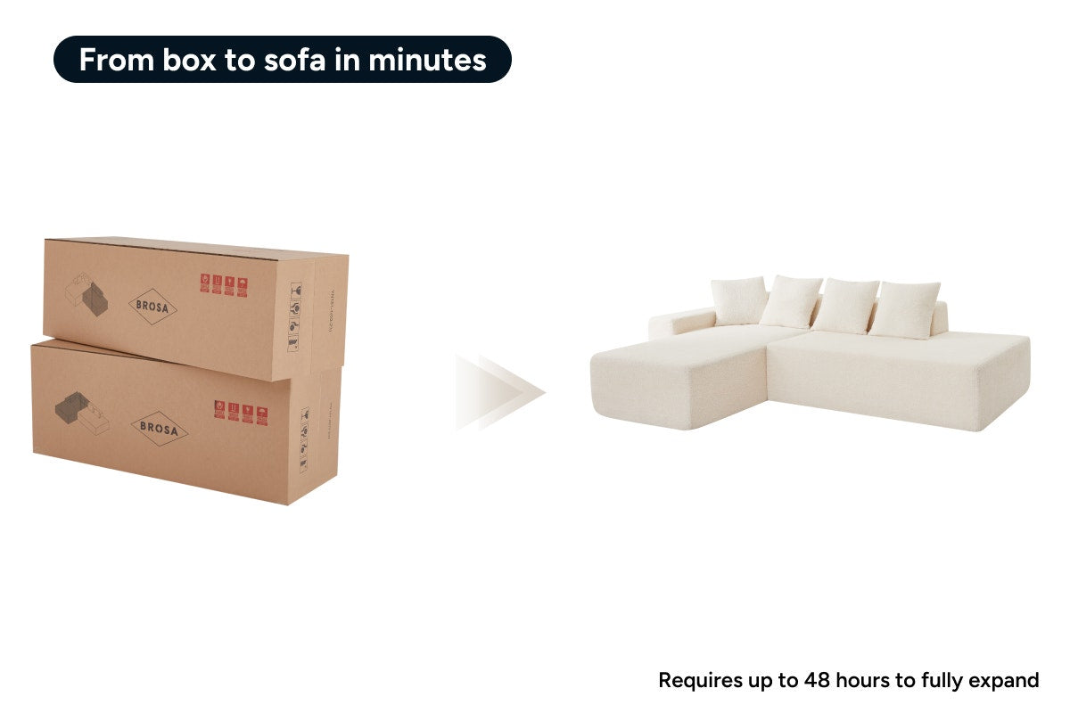 Brosa Linea Teddy Fleece 4 Seater Compressed Corner Sofa (Cream)