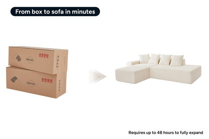 Brosa Linea Teddy Fleece 4 Seater Compressed Corner Sofa (Cream)