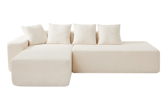 Brosa Linea Teddy Fleece 4 Seater Compressed Corner Sofa (Cream)