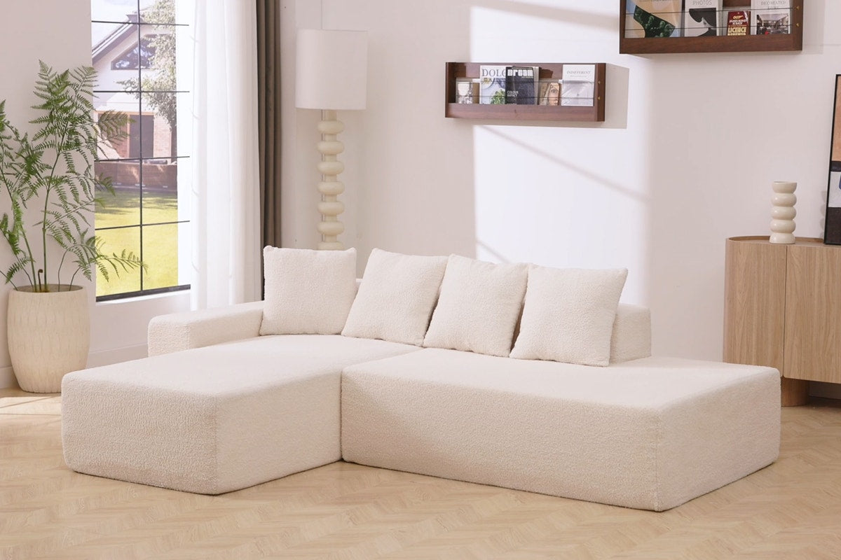 Brosa Linea Teddy Fleece 4 Seater Compressed Corner Sofa (Cream)