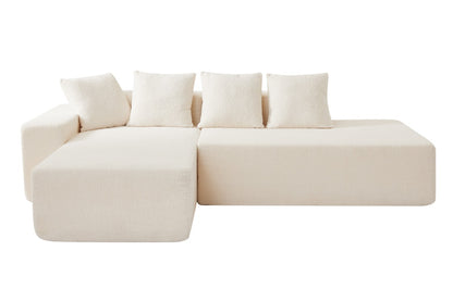 Brosa Linea Teddy Fleece 4 Seater Compressed Corner Sofa (Cream)