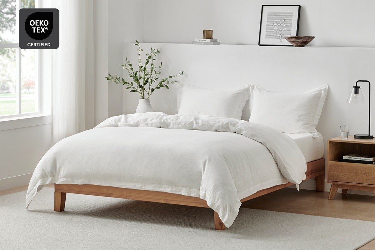 Brosa Washed Linen Cotton Quilt Cover Set (White, Queen)