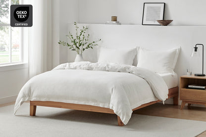 Brosa Washed Linen Cotton Quilt Cover Set (White, Queen)