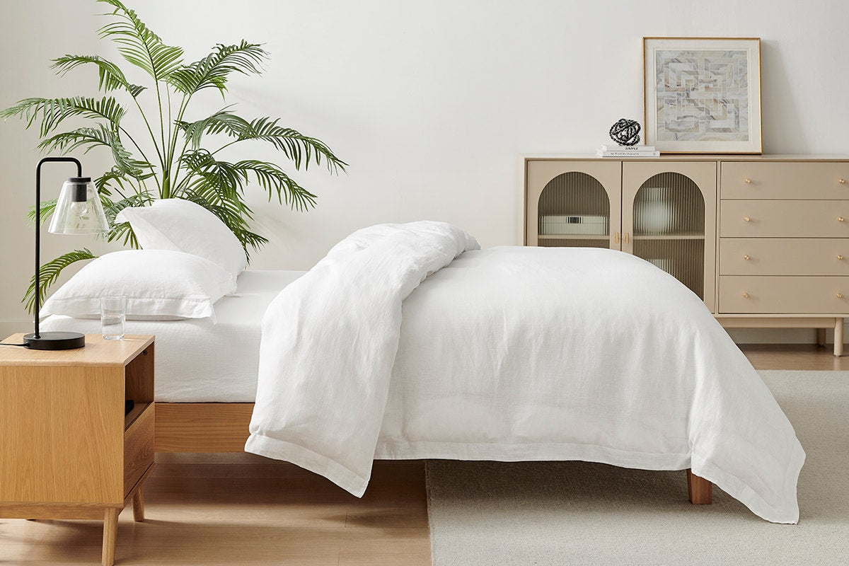 Brosa Washed Linen Cotton Quilt Cover Set (White, King)