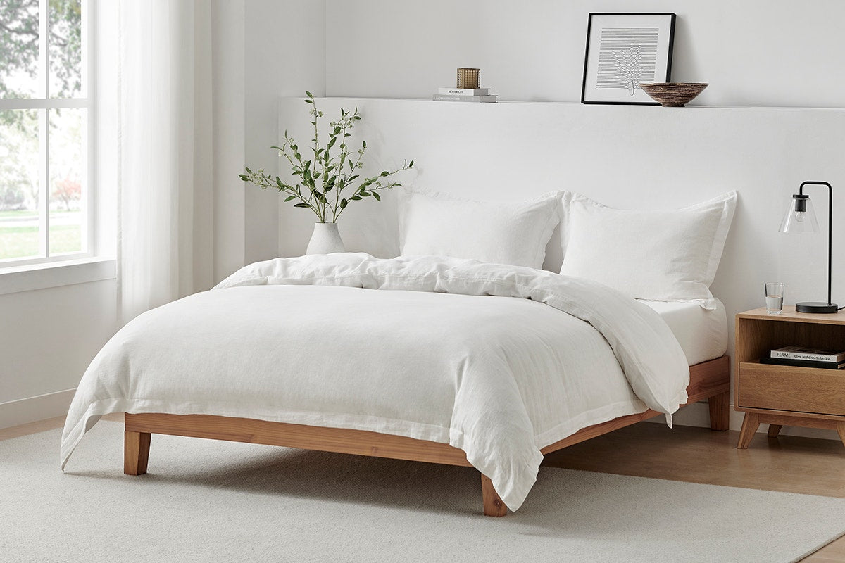 Brosa Washed Linen Cotton Quilt Cover Set (White, Queen)