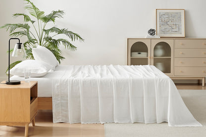 Brosa Washed Linen Cotton Bed Sheet Set (White, King)