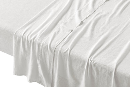 Brosa Washed Linen Cotton Bed Sheet Set (White, Double)