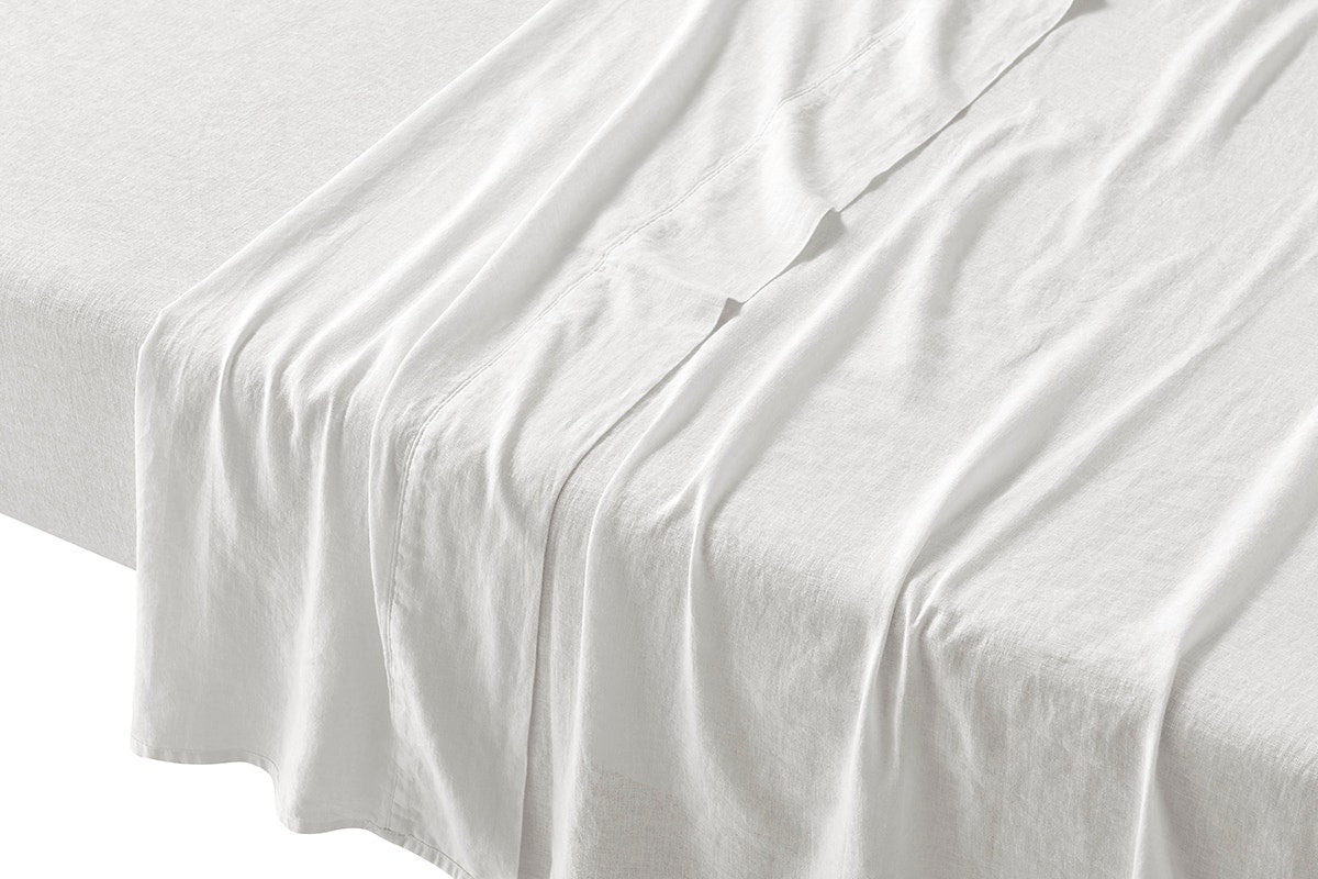 Brosa Washed Linen Cotton Bed Sheet Set (White, King)