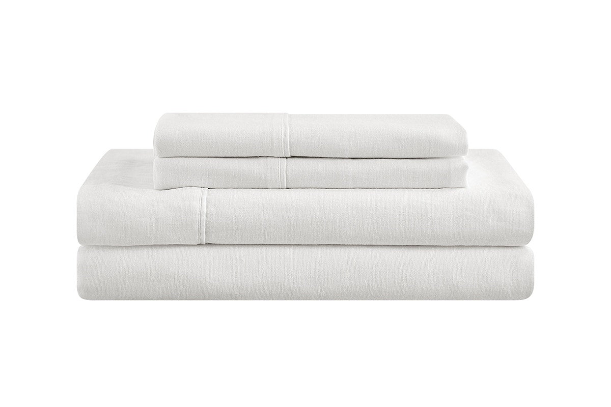 Brosa Washed Linen Cotton Bed Sheet Set (White, Queen)