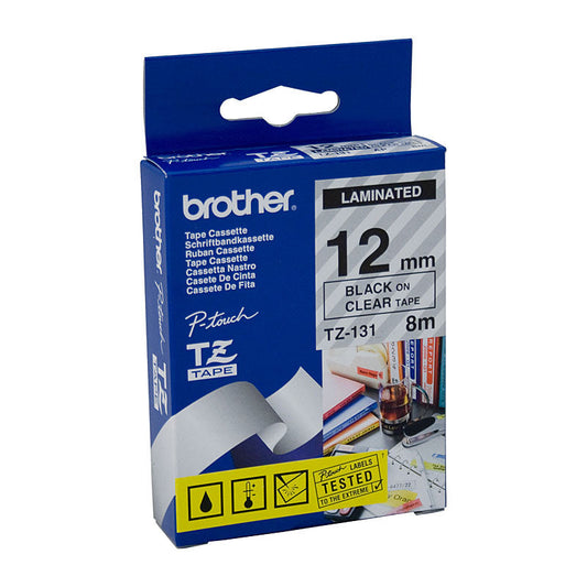 BROTHER TZe131 Labelling Tape 12mm Black on Clear TZE Tape | Auzzi Store