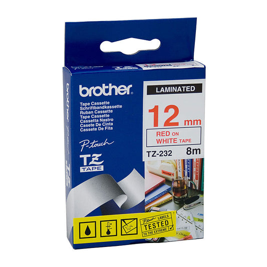 BROTHER TZe232 Labelling Tape 12mm Red on White TZE Tape | Auzzi Store