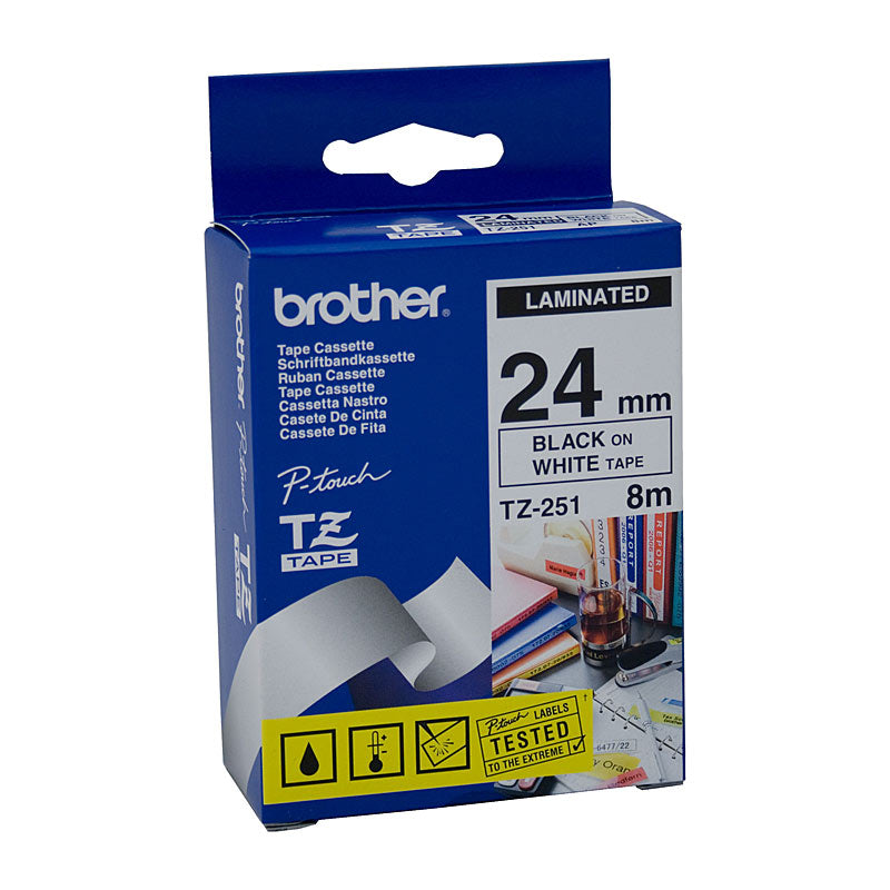 BROTHER TZe251 Labelling Tape 24mm Black on White TZE Tape | Auzzi Store