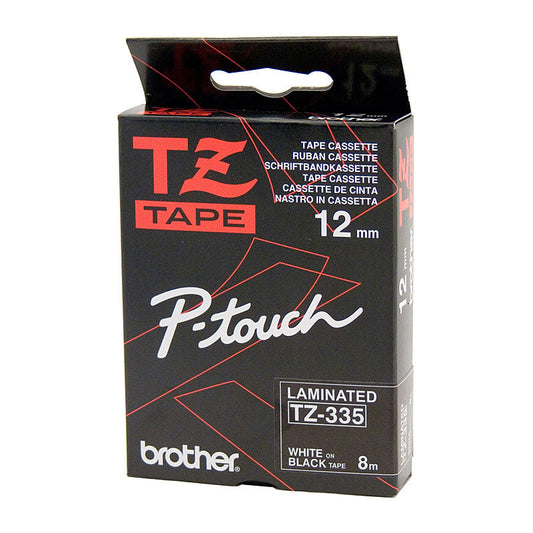 BROTHER TZe335 Labelling Tape 12mm White on Black TZE Tape | Auzzi Store
