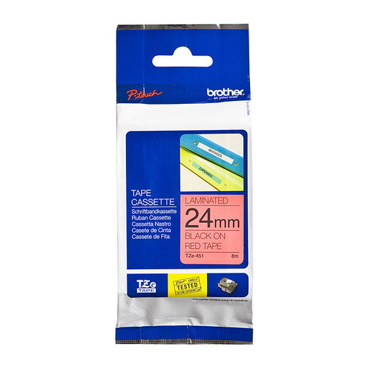 BROTHER TZe451 Labelling Tape 24mm Black on Red TZE Tape | Auzzi Store