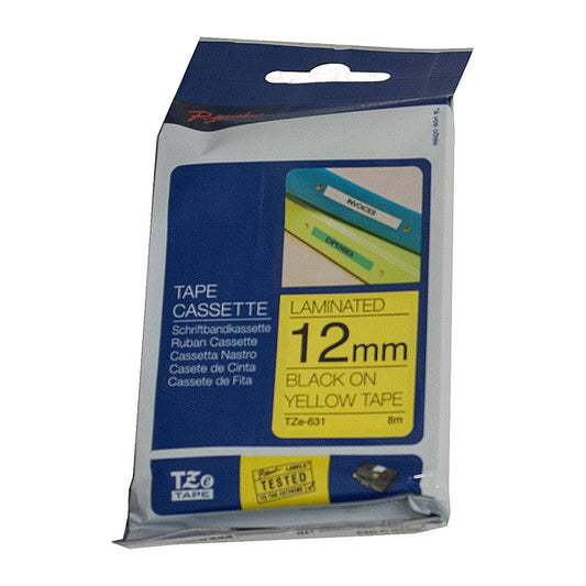 BROTHER TZe631 Labelling Tape 12mm Black on Yellow TZE Tape | Auzzi Store