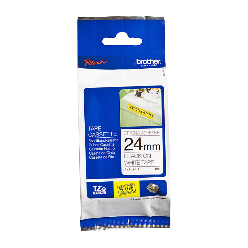 BROTHER TZeS251 Labelling Tape 24MM Black White Tape Strong Adhesive TZE Tape | Auzzi Store