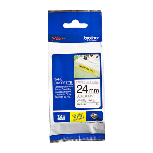 BROTHER TZeS251 Labelling Tape 24MM Black White Tape Strong Adhesive TZE Tape | Auzzi Store