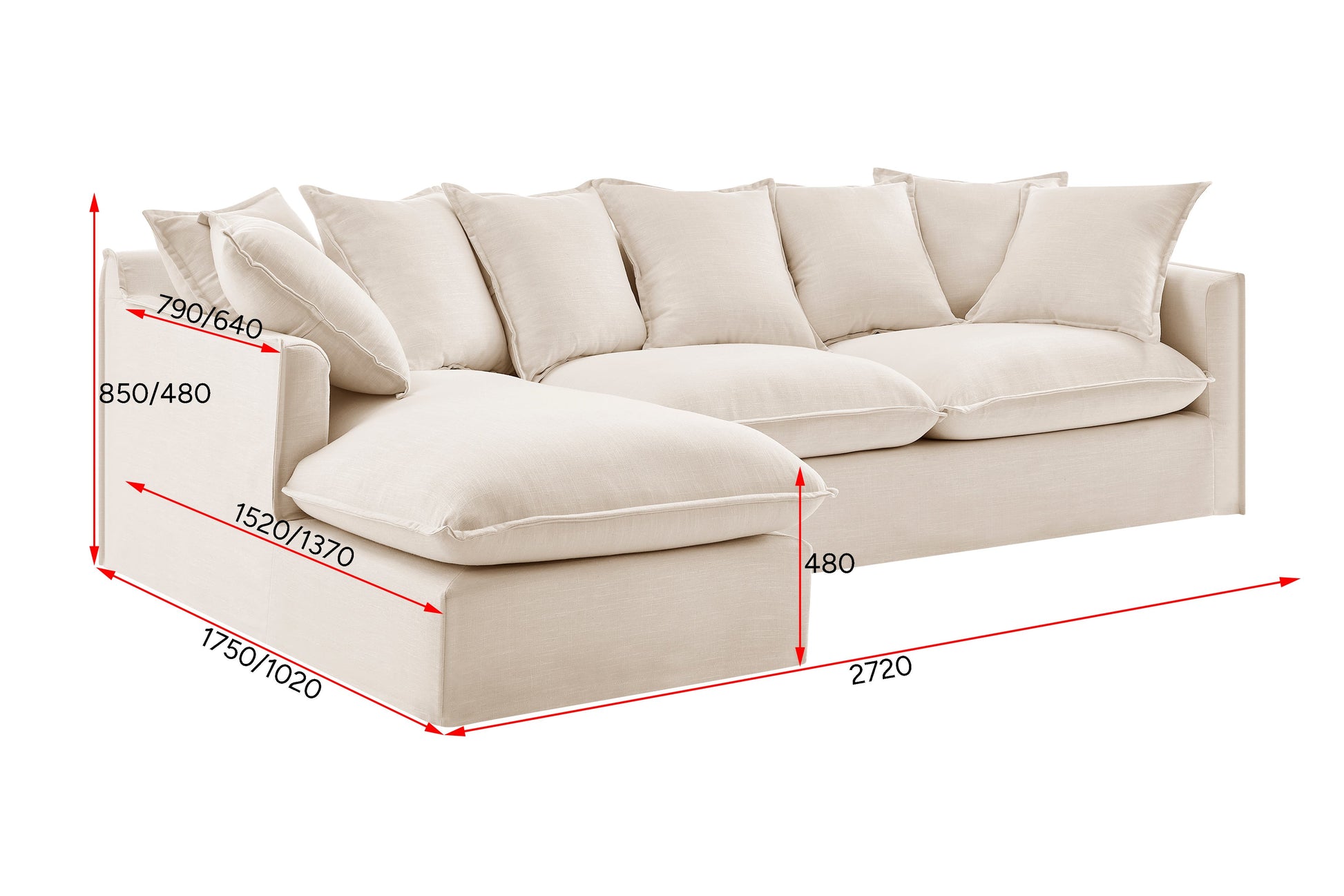 Brosa Palermo 3 Seater Modular Sofa with Left Chaise (Classic Cream)