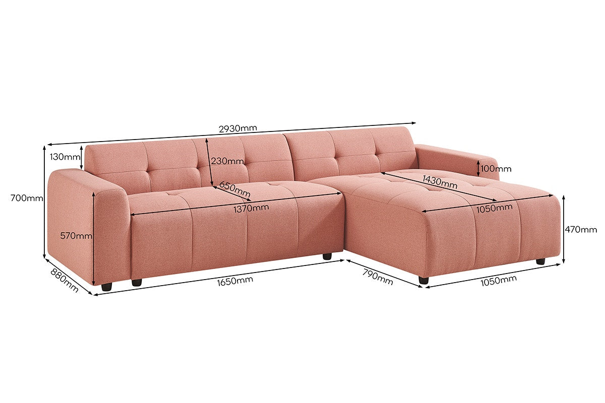 Brosa Quinn 4 Seater Sofa with Reversible Chaise (Blush)