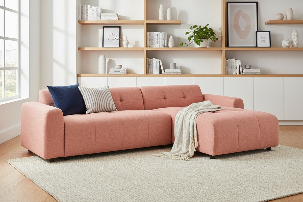 Brosa Quinn 4 Seater Sofa with Reversible Chaise (Blush)
