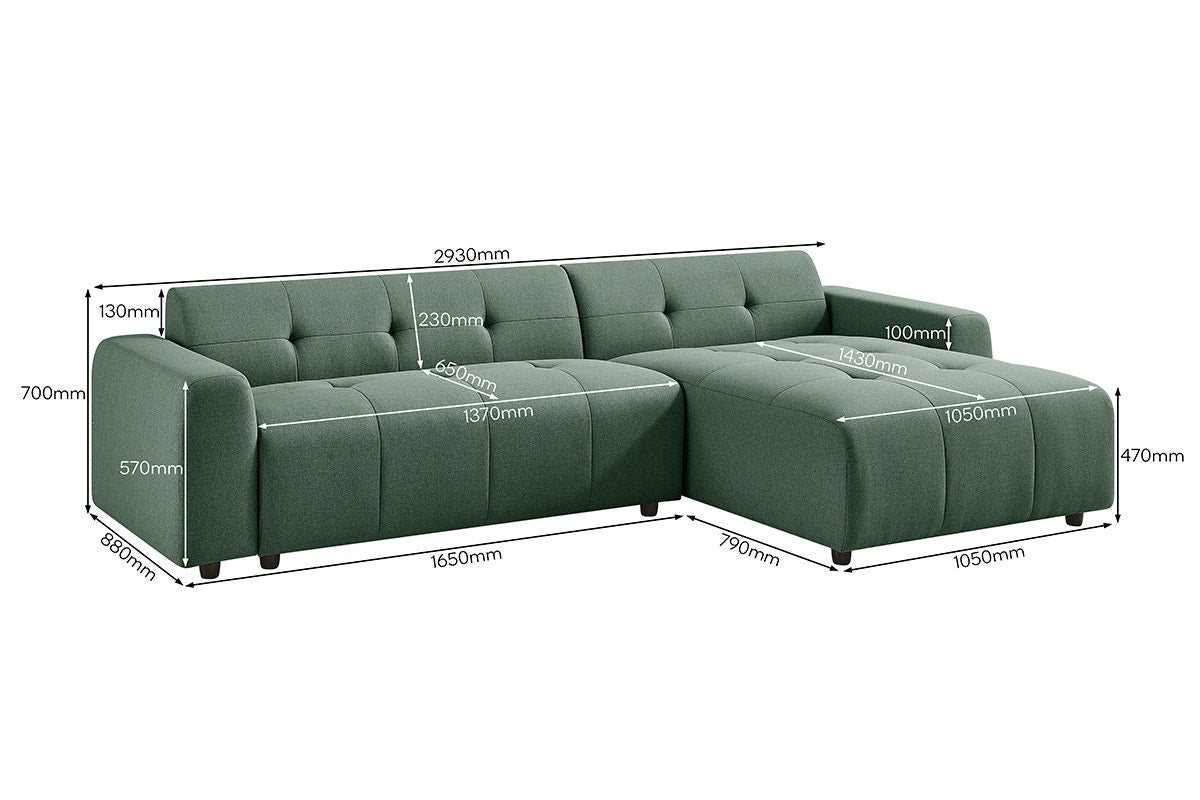 Brosa Quinn 4 Seater Sofa with Reversible Chaise (Green)