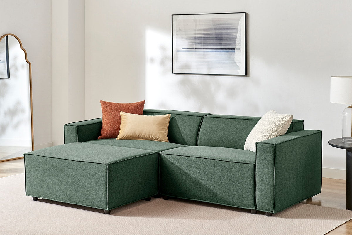 Brosa Russo 3 Seater Sofa with Ottoman (Green)