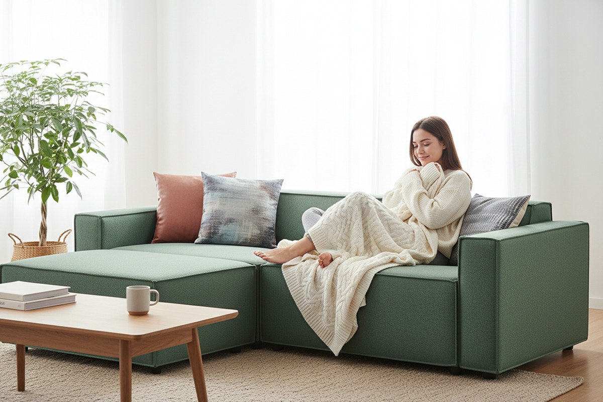 Brosa Russo 3 Seater Sofa with Ottoman (Green)